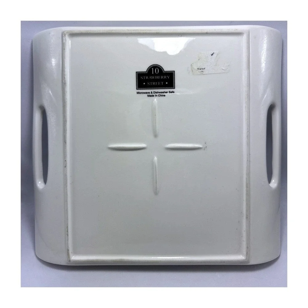 Strawberry Street 10 White Ceramic Serving Tray Handles MicrowaveDishwasher Safe